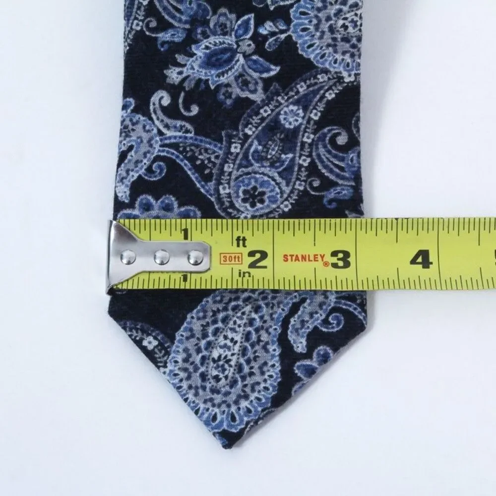 Jos A Bank Wool Cashmere Tie Mens Navy Blue Silver Woven Paisley Luxury Necktie